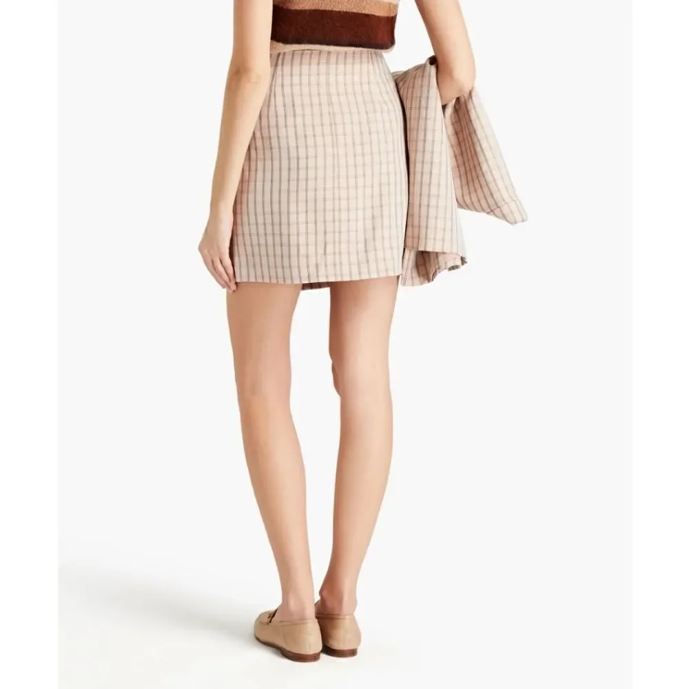 Sandro Paris Womens Nude Meredith Checkered Twill Mini Wrap Skirt Size 2
